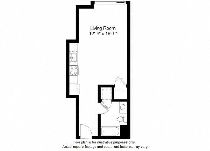 Floor plan for studio, 1 bath, 511 sqft